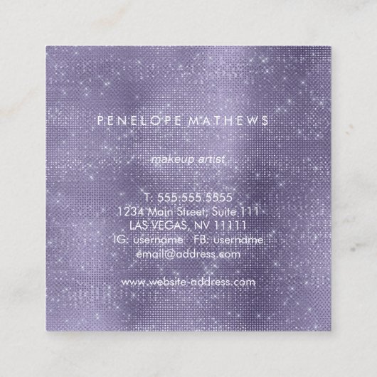  Paarse Sparkle Beauty-stijllijst Vierkante Visitekaartje (Achterkant)