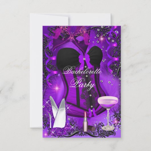 Paarse sparkle Celebration Bachelorette Invite Kaart (Voorkant)