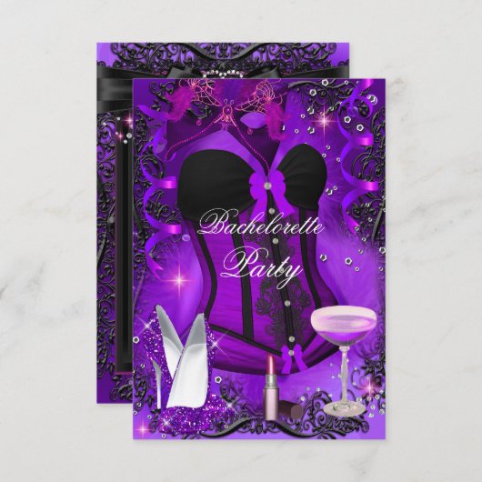 Paarse sparkle Celebration Bachelorette Invite Kaart (Voorkant / Achterkant)