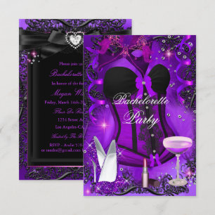 Paarse sparkle Celebration Bachelorette Invite Kaart