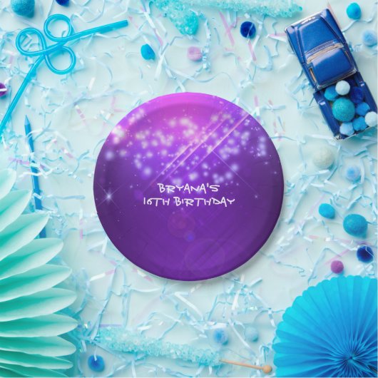 Paarse Sparkle Club Vibe Verjaardagsfeestje Borden Papieren Bordje (Feest)