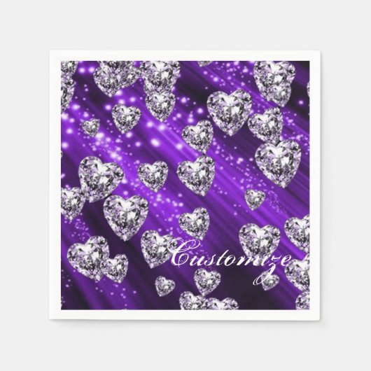 Paarse Sparkle Diamond Hearts Napkins Servetten (Voorkant)