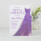 Paarse Sparkle Dress 50ste Verjaardagsfeest Kaart (Staand voorkant)