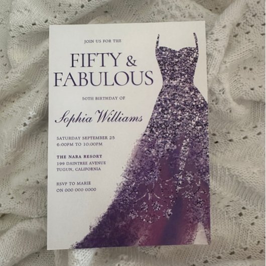 Paarse Sparkle Dress 50ste Verjaardagsfeest Kaart