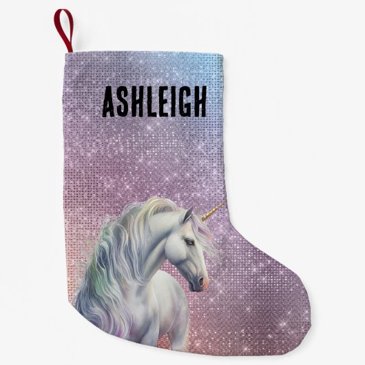 Paarse Sparkle Eenhoorn Naam Kleine Kerstsok (Voorkant)