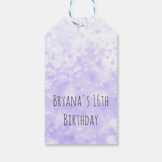 Paarse Sparkle Glam Birthday Party Favor Cadeaulabel (Achterkant)
