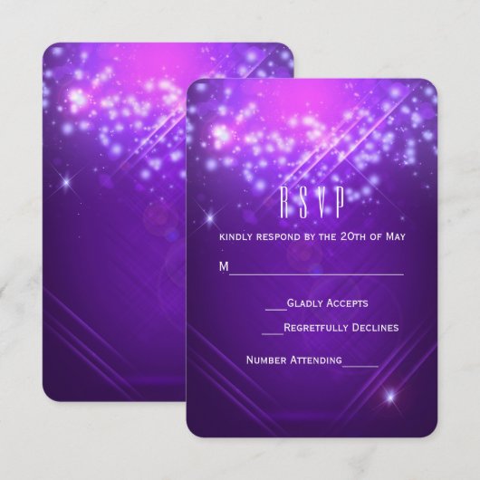 Paarse Sparkle Glamour Club Vibe Party RSVP Card (Voorkant / Achterkant)