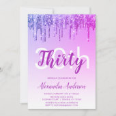 Paarse Sparkle Glitter 30th Birthday Party Kaart (Voorkant)