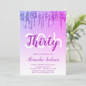 Paarse Sparkle Glitter 30th Birthday Party Kaart (Staand voorkant)