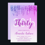 Paarse Sparkle Glitter 30th Birthday Party Kaart<br><div class="desc">Paarse en warme roze sparkle en drift Glitter ombre Girly Birthday Party 30th Birthday Party Invitation. Deze moderne dertigste verjaardag-uitnodiging is perfect voor een glam Sparkle Glitter Girly Party die op stijl wil vieren. Neem contact op met de ontwerper voor overeenkomende aangepaste objecten.</div>