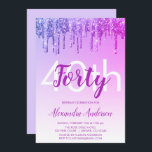 Paarse Sparkle Glitter 40th Birthday Party Kaart<br><div class="desc">Paarse lavender en roze Sparkle en Dripping Glitter Ombre Girly Birthday Party 40th Birthday Party Invitation. Deze moderne veertigste uitnodiging voor veertig jaar is perfect voor de moderne en elegante Sparkle Glitter Girly Party die het in stijl wil vieren. Neem contact op met de ontwerper voor overeenkomende aangepaste objecten.</div>