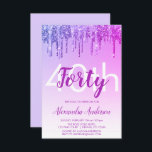 Paarse Sparkle Glitter 40th Birthday Party Kaart<br><div class="desc">Paarse lavender en roze Sparkle en Dripping Glitter Ombre Girly Birthday Party 40th Birthday Party Invitation. Deze moderne veertigste uitnodiging voor veertig jaar is perfect voor de moderne en elegante Sparkle Glitter Girly Party die het in stijl wil vieren. Neem contact op met de ontwerper voor overeenkomende aangepaste objecten.</div>
