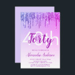 Paarse Sparkle Glitter 40th Birthday Party Kaart<br><div class="desc">Paarse lavender en roze Sparkle en Dripping Glitter Ombre Girly Birthday Party 40th Birthday Party Invitation. Deze moderne veertigste uitnodiging voor veertig jaar is perfect voor de moderne en elegante Sparkle Glitter Girly Party die het in stijl wil vieren. Neem contact op met de ontwerper voor overeenkomende aangepaste objecten.</div>
