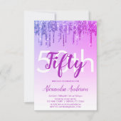Paarse Sparkle Glitter 50th Birthday Party Kaart (Voorkant)