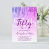 Paarse Sparkle Glitter 50th Birthday Party Kaart (Staand voorkant)