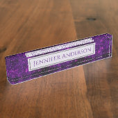 Paarse Sparkle Glitter Design Desk Name Bord Naambordje (Zijkant)