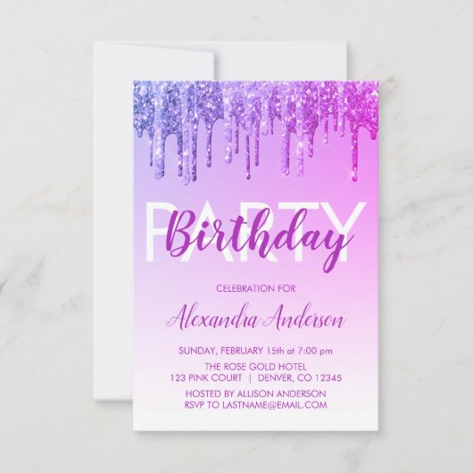 Paarse Sparkle Glitter Elke Leeftijd Verjaardag Kaart (Voorkant)