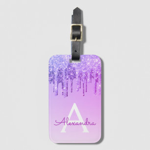 Paarse Sparkle Glitter Monogram Naam Bagagelabel