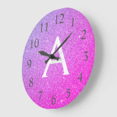 Paarse sparkle Glitter Monogram Naam en Initiaal Grote Klok (Hoek)