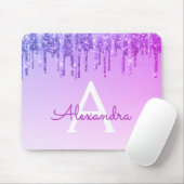 Paarse Sparkle Glitter Monogram Naam Mousepad Muismat (Met muis)
