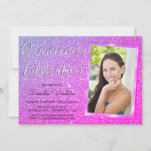 Paarse Sparkle Glitter Quinceañera Celebration Kaart (Voorkant)