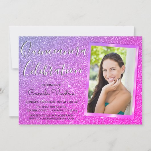 Paarse Sparkle Glitter Quinceañera Celebration Kaart (Voorkant)