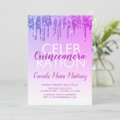 Paarse Sparkle Glitter Quinceanera Celebration Kaart (Staand voorkant)
