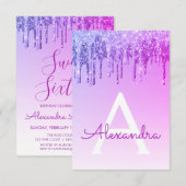 Paarse Sparkle Glitter Sweet Zestien Verjaardag Kaart (Voorkant / Achterkant)