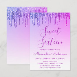 Paarse Sparkle Glitter Sweet Zestien Verjaardag Kaart