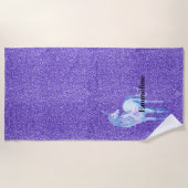 Paarse Sparkle Glitter Unicorn Name Strandlaken (Voorkant)