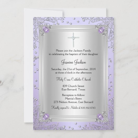 Paarse Sparkle Jewel Baptism/Christening Invite Kaart (Voorkant)