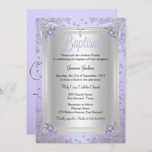Paarse Sparkle Jewel Baptisme Christening Kaart (Voorkant / Achterkant)