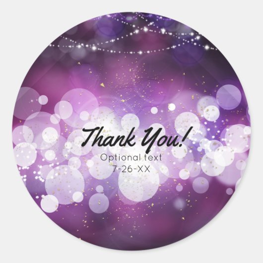 Paarse Sparkle Licht Glam Birthday Party Favor Ronde Sticker (Voorkant)