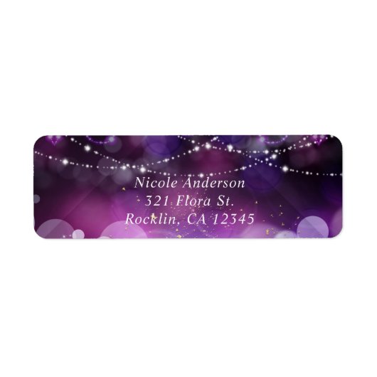 Paarse Sparkle Lights Glam Party Invitation Card Etiket (Voorkant)