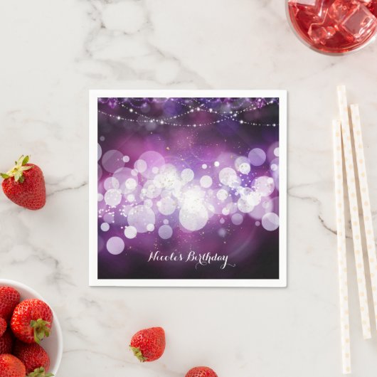 Paarse Sparkle Lights Glam Verjaardagsfeestje Servetten (Insitu)