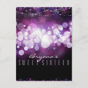 Paarse Sparkle Lights Glam Verjaardagsfeestje Uitnodiging Briefkaart