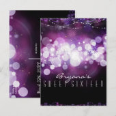 Paarse Sparkle Lights Glam Verjaardagsfeestje Uitnodiging Briefkaart (Voorkant / Achterkant)