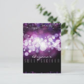 Paarse Sparkle Lights Glam Verjaardagsfeestje Uitnodiging Briefkaart (Staand voorkant)