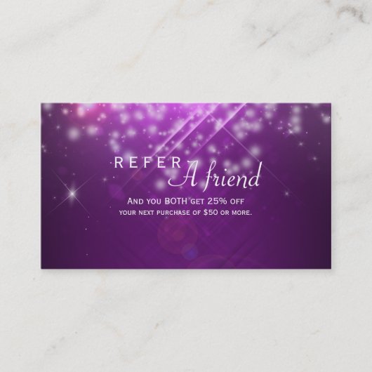 Paarse Sparkle Lights Salon REFER A FRIEND Kaart (Voorkant)