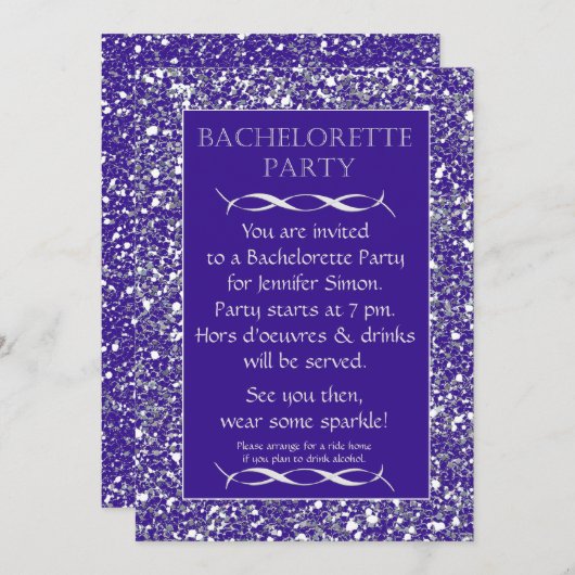 Paarse Sparkle Look Bachelorette Feestuitnodiging Kaart (Voorkant / Achterkant)