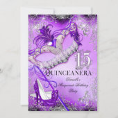 Paarse Sparkle Masquerade Quinceanera Birthday Kaart (Voorkant)