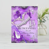 Paarse Sparkle Masquerade Quinceanera Birthday Kaart (Staand voorkant)