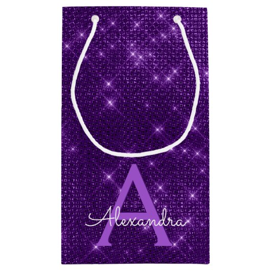 Paarse Sparkle Monogram - Jouw naam toevoegen Klein Cadeauzakje (Achterkant)