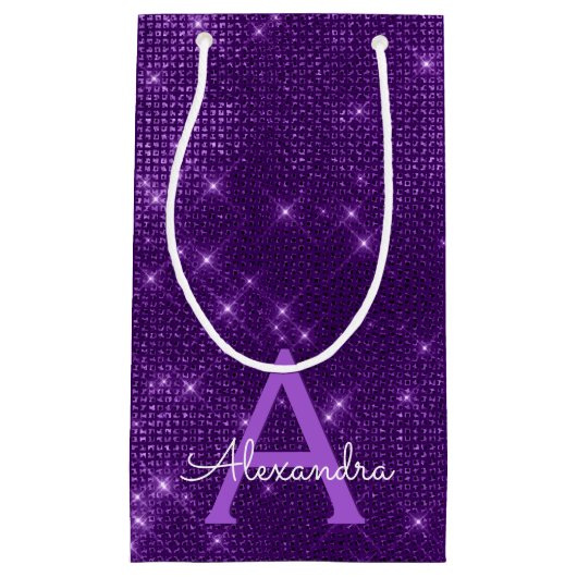 Paarse Sparkle Monogram - Jouw naam toevoegen Klein Cadeauzakje (Voorkant)