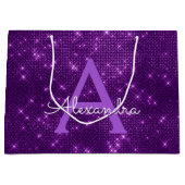 Paarse Sparkle Monogram - Jouw naam toevoegen Large Cadeautasje (Voorkant)