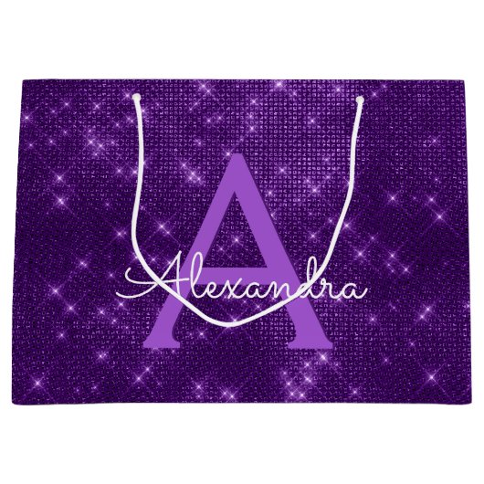 Paarse Sparkle Monogram - Jouw naam toevoegen Large Cadeautasje (Voorkant)