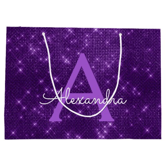 Paarse Sparkle Monogram - Jouw naam toevoegen Large Cadeautasje (Achterkant)