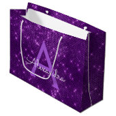 Paarse Sparkle Monogram - Jouw naam toevoegen Large Cadeautasje (Voorkant Gekanteld)