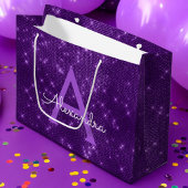 Paarse Sparkle Monogram - Jouw naam toevoegen Large Cadeautasje