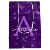 Paarse Sparkle Monogram - Jouw naam toevoegen Medium Cadeauzakje (Achterkant)